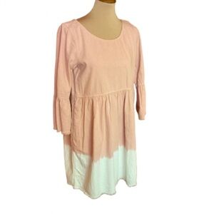 HOLDING HORSES Pink and White Long Sleeve Babydoll Dress